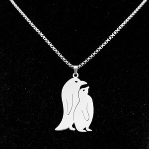 Mom and baby penguins (or couple) stainless steel necklace
